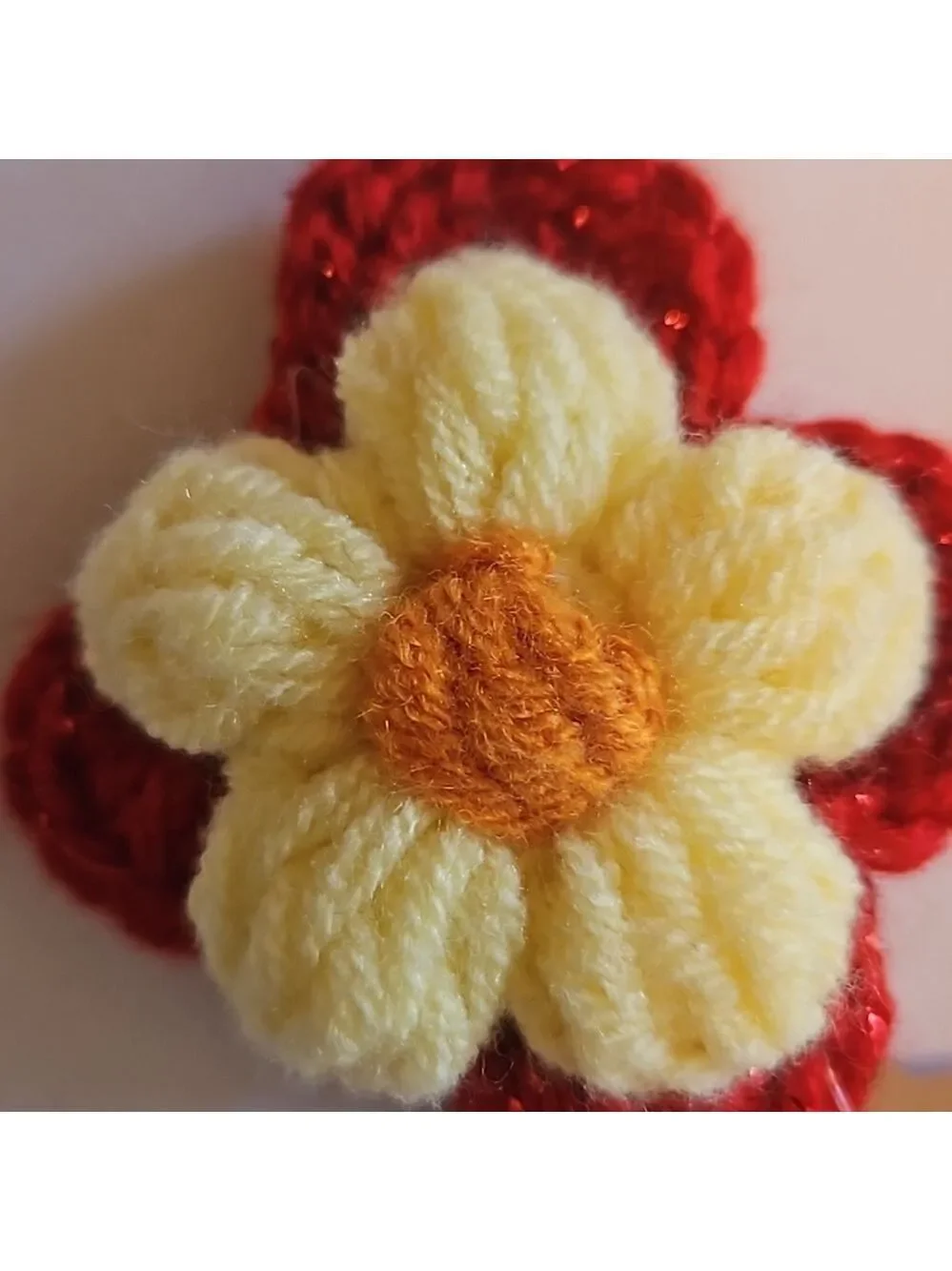 Hand Crafted bow hair accessory crochet red flower black alligator clip boho